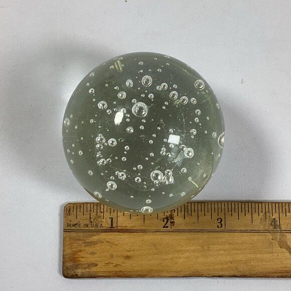 Vintage Paperweight Glass Sphere Clear Controlled Bubbles 3" - Picture 7 of 7